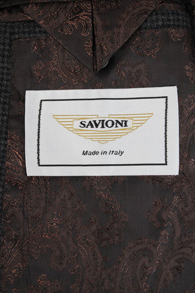 Savioni Mens Wool Houndstooth Print Long Sleeve Buttoned Blazer Gray Size 44