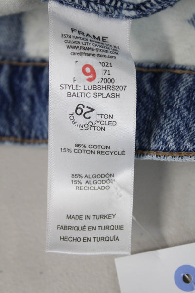 Frame Womens Ultra Baggy Baltic Splash Wash Jean Shorts Blue White Size 25