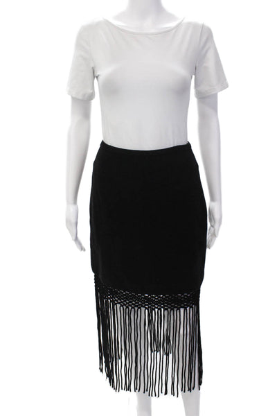 Edun Womens Knit Fringe Trim Mini Skirt Black Size Small