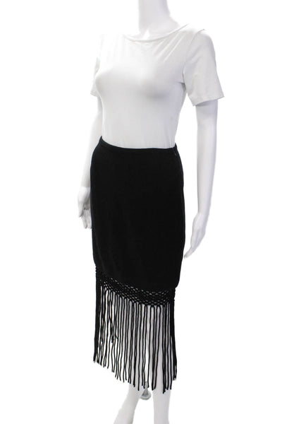 Edun Womens Knit Fringe Trim Mini Skirt Black Size Small