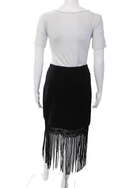 Edun Womens Knit Fringe Trim Mini Skirt Black Size Small