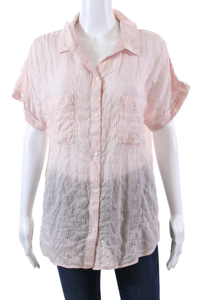 Cloth & Stone Womens Cotton Bledn Striped Short Sleeve Blouse Top Pink Size L
