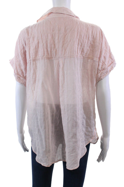 Cloth & Stone Womens Cotton Bledn Striped Short Sleeve Blouse Top Pink Size L