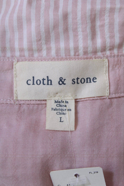 Cloth & Stone Womens Cotton Bledn Striped Short Sleeve Blouse Top Pink Size L