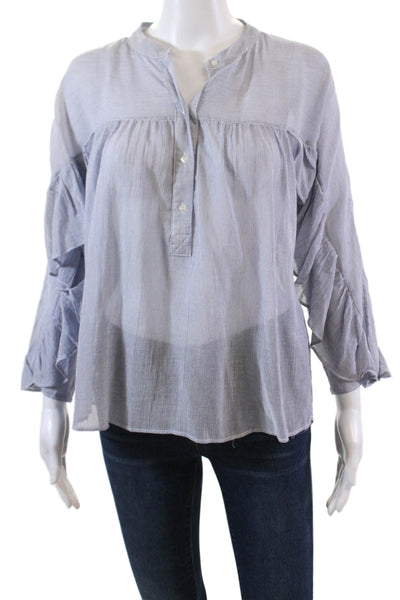 Maeve Anthropologie Womens Cotton Long Sleeve Pullover Blouse Top Blue Size M