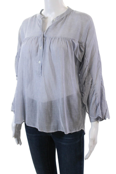 Maeve Anthropologie Womens Cotton Long Sleeve Pullover Blouse Top Blue Size M