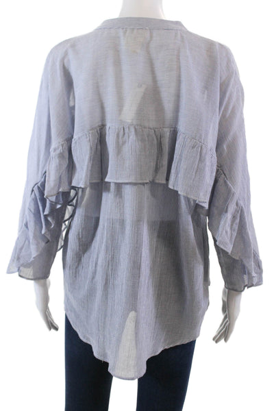Maeve Anthropologie Womens Cotton Long Sleeve Pullover Blouse Top Blue Size M