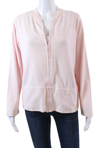 Eileen Fisher Womens Cotton Round Neck Long Sleeve Full Zip Jacket Pink Size M