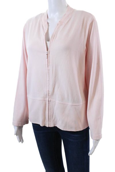Eileen Fisher Womens Cotton Round Neck Long Sleeve Full Zip Jacket Pink Size M