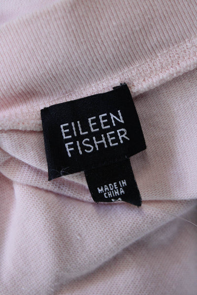 Eileen Fisher Womens Cotton Round Neck Long Sleeve Full Zip Jacket Pink Size M