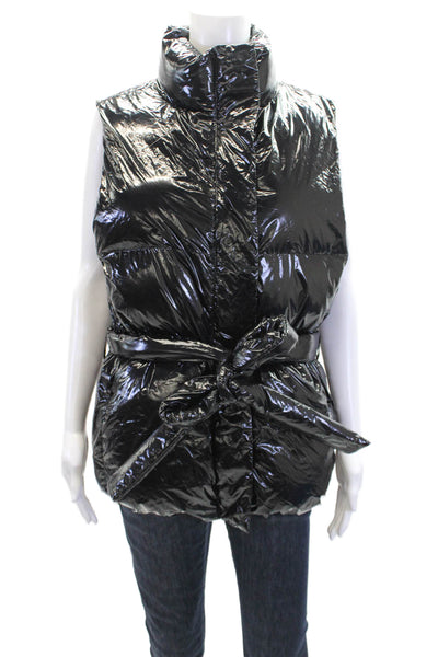 Year Of Ours Womens Front Zip Mock Neck Belted Quilted Jacket Black Size Small