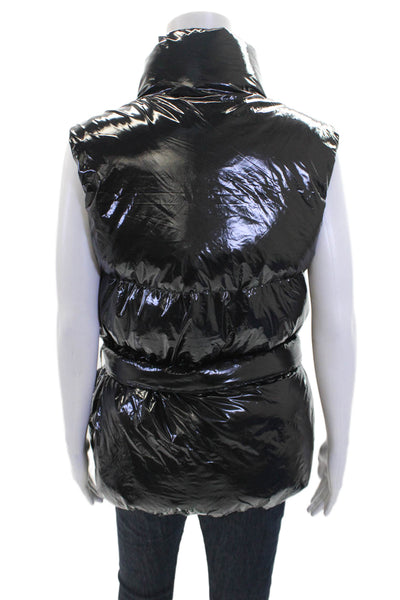 Year Of Ours Womens Front Zip Mock Neck Belted Quilted Jacket Black Size Small
