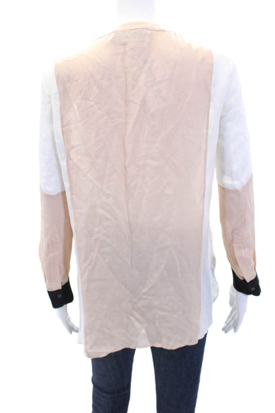 ALC Womens Long Sleeve V Neck Silk Colorblock Shirt Pink White Black Size Small