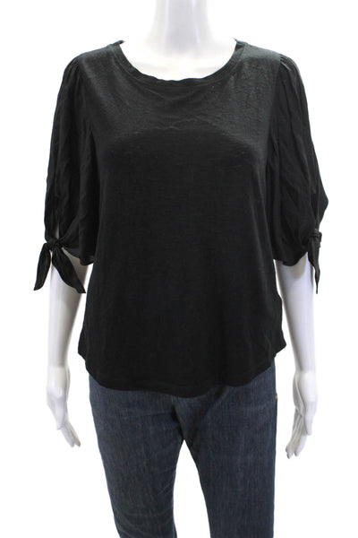 Rebecca Taylor Womens Silk Tied Sleeve Detail Gathered Shoulder Top Black Size M