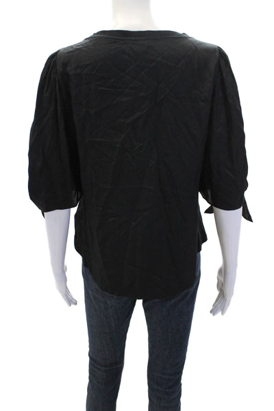 Rebecca Taylor Womens Silk Tied Sleeve Detail Gathered Shoulder Top Black Size M