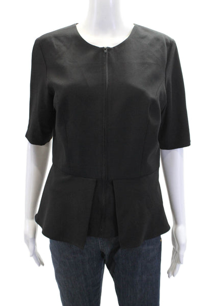 Donna Degnan Womens Zippered Neckline Detail Short Sleeve Blouse Black Size 8