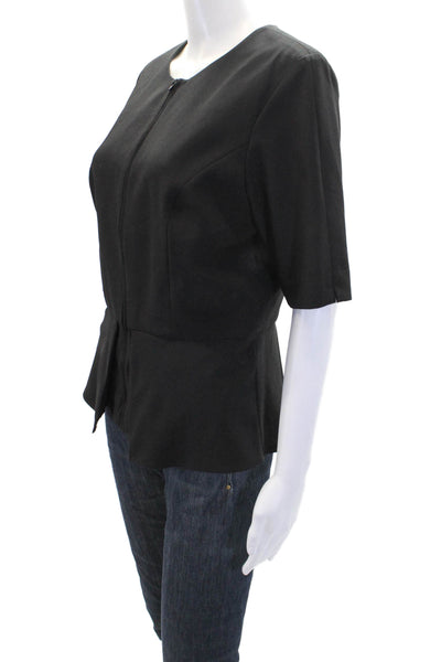 Donna Degnan Womens Zippered Neckline Detail Short Sleeve Blouse Black Size 8