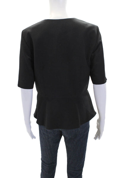Donna Degnan Womens Zippered Neckline Detail Short Sleeve Blouse Black Size 8