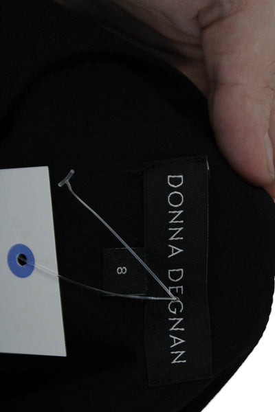 Donna Degnan Womens Zippered Neckline Detail Short Sleeve Blouse Black Size 8