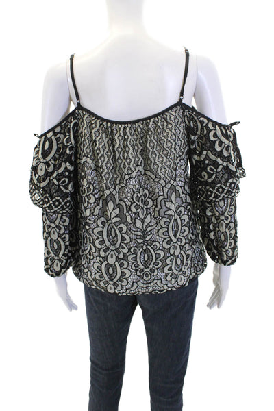 Parker Women Lace Overlay Detail Cold Shoulder Long Sleeve Blouse Black Size M