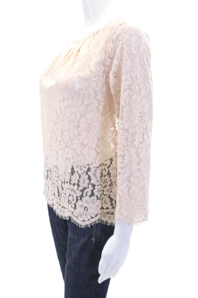 Joie Womens Pleated Neckline Sheer Lace Long Sleeve Blouse Light Pink Size XS