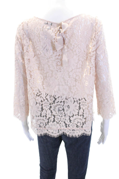 Joie Womens Pleated Neckline Sheer Lace Long Sleeve Blouse Light Pink Size XS