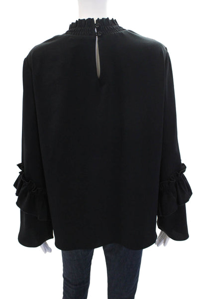 Drew Womens Smocked High Neck Long Ruffled Sleeve Blouse Solid Black Size M