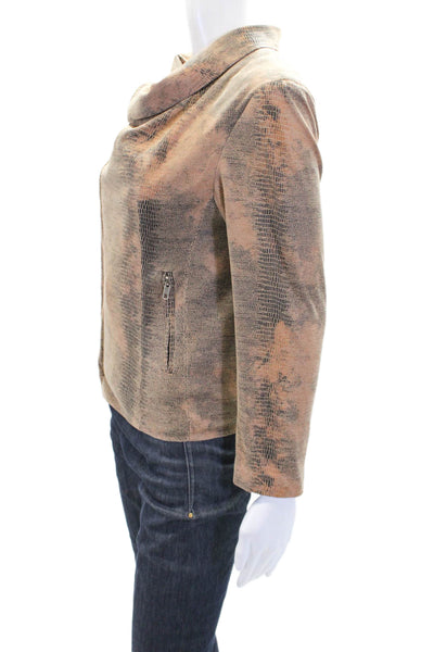 SW3 Bespoke Womens Snakeskin Print Asymmetrical Zippered Jacket Beige Size S