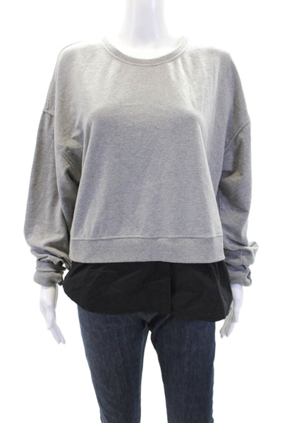 Sundays Womens Cotton Crew Neck Faux Layered Shirt Detail Top Gray Size L