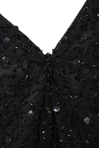Aidan Mattox Women's V-Neck Short Sleeves Beaded Sequin Mini Dress Black Size 2