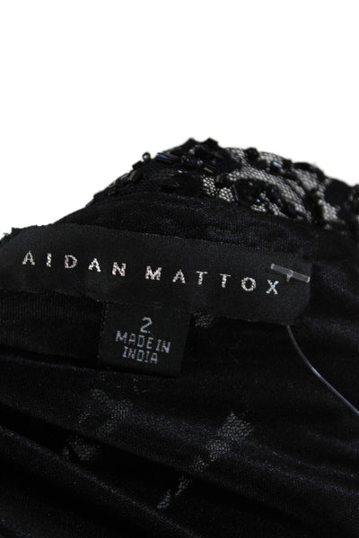 Aidan Mattox Women's V-Neck Short Sleeves Beaded Sequin Mini Dress Black Size 2