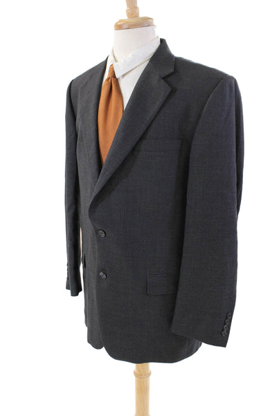 Hickey Freeman Mens Wool Spotted Print Two Button Suit Jacket Gray Size 42