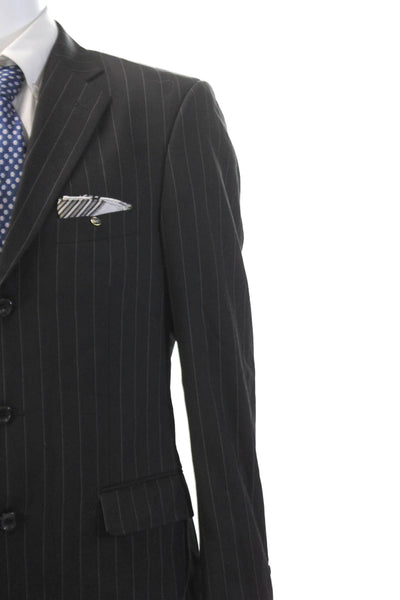 Emanuel Ungaro Mens Lined Collar Striped Suit Blazer Pants Set Black Size EUR 40