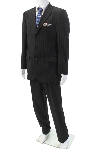 Emanuel Ungaro Mens Lined Collar Striped Suit Blazer Pants Set Black Size EUR 40