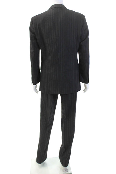 Emanuel Ungaro Mens Lined Collar Striped Suit Blazer Pants Set Black Size EUR 40