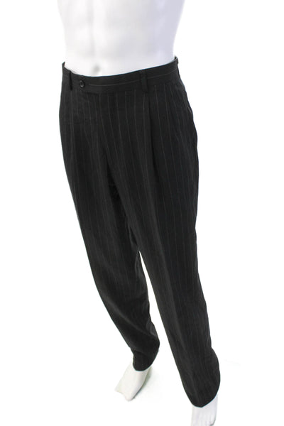 Emanuel Ungaro Mens Lined Collar Striped Suit Blazer Pants Set Black Size EUR 40