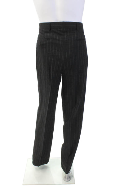 Emanuel Ungaro Mens Lined Collar Striped Suit Blazer Pants Set Black Size EUR 40