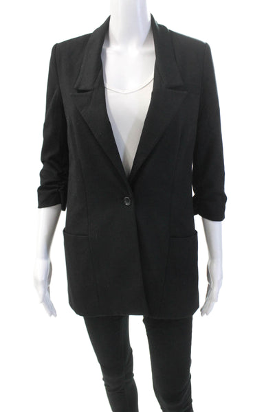 Elizabeth and James Womens One Button Ruched Sleeve Lined Blazer Black Size 2