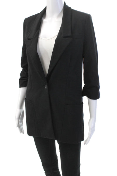 Elizabeth and James Womens One Button Ruched Sleeve Lined Blazer Black Size 2
