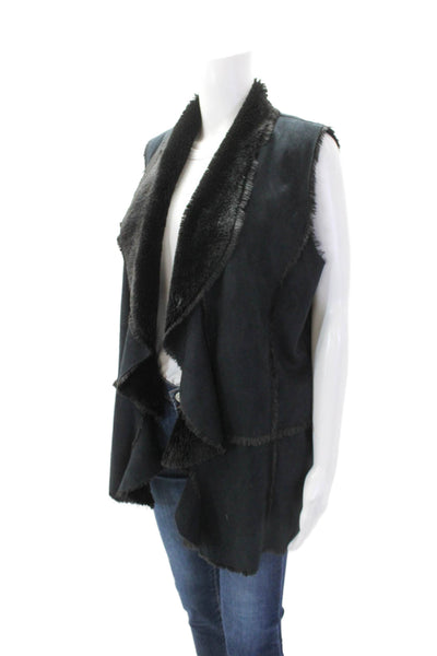 Muche Et Muchette Womens Textured Sleeveless Open Front Vest Black OS