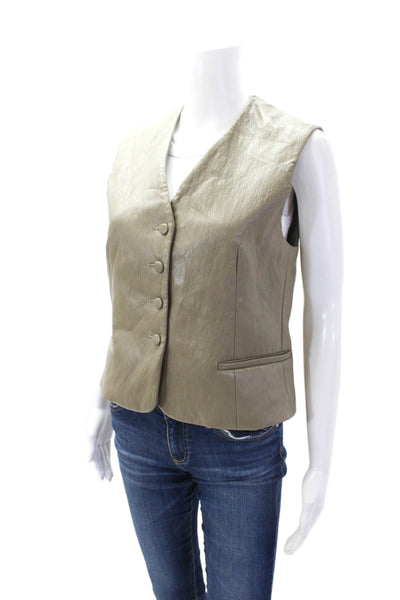 Drew Womens Textured Sleeveless Button Lined Vest Sleek Top Nude Size M