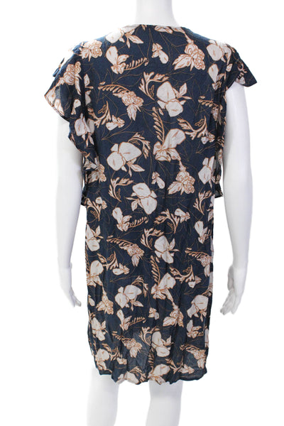 Splendid Womens V-Neck Floral Print Ruffled Sleeve Dress Dark Blue Size L