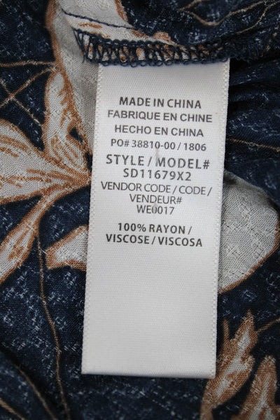 Splendid Womens V-Neck Floral Print Ruffled Sleeve Dress Dark Blue Size L