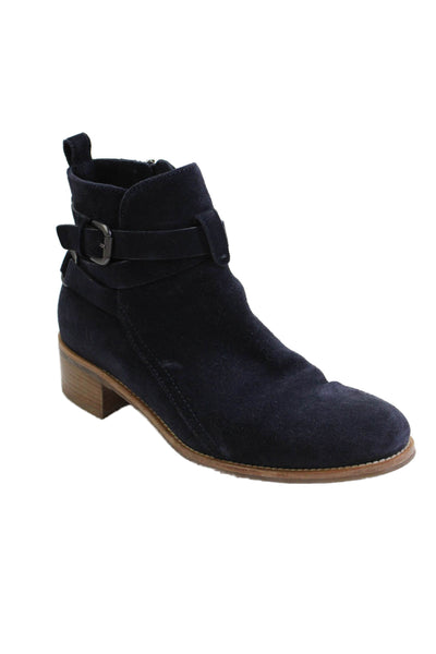 Aquatalia Womens Suede Buckle Detail Ankle Boots Shoes Navy Blue Size 6