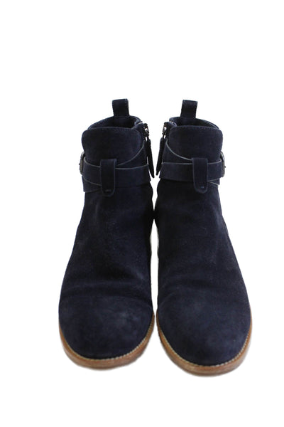 Aquatalia Womens Suede Buckle Detail Ankle Boots Shoes Navy Blue Size 6
