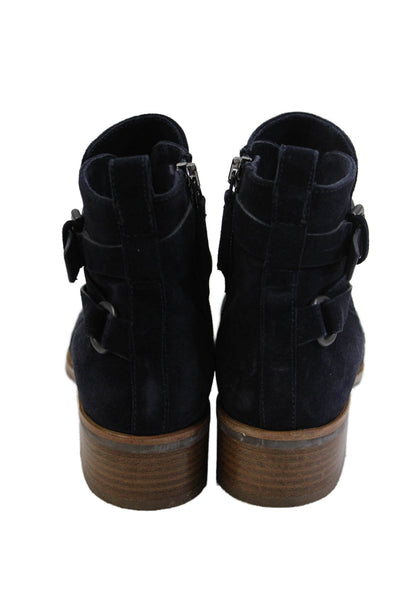Aquatalia Womens Suede Buckle Detail Ankle Boots Shoes Navy Blue Size 6