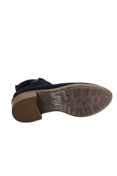 Aquatalia Womens Suede Buckle Detail Ankle Boots Shoes Navy Blue Size 6