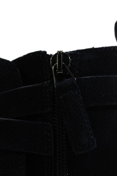 Aquatalia Womens Suede Buckle Detail Ankle Boots Shoes Navy Blue Size 6