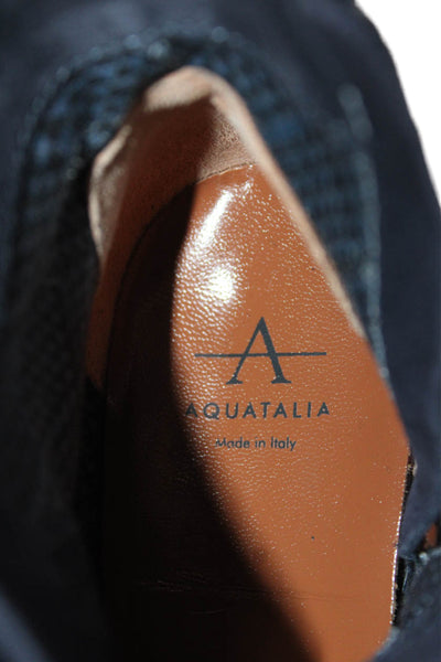 Aquatalia Womens Suede Buckle Detail Ankle Boots Shoes Navy Blue Size 6