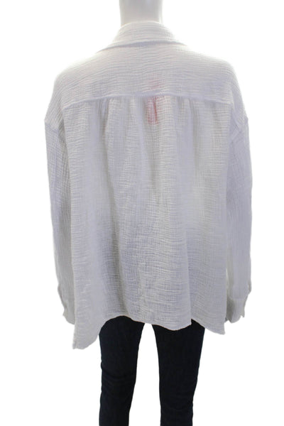 Sundry Women's Collared Long Sleeves Cotton Wrap Blouse White Size XS